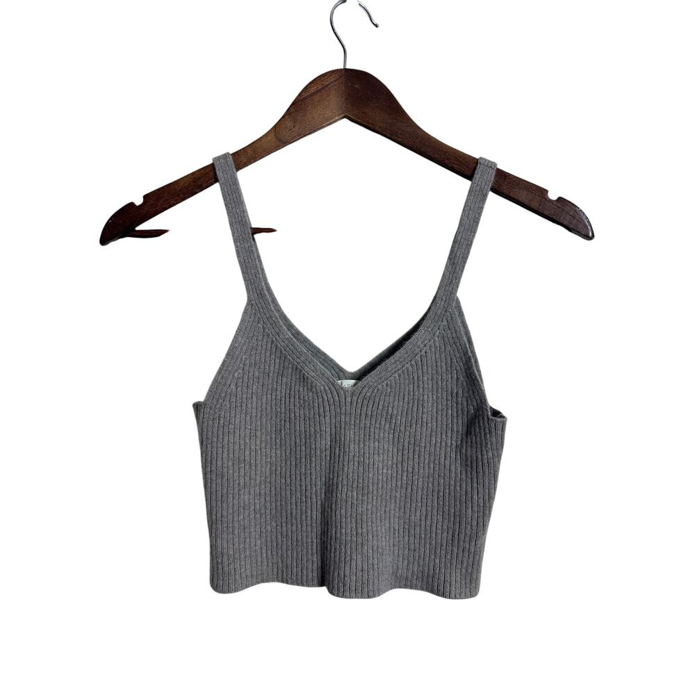 NakedCashmere Ultra Luxe Cropped Cashmere Top size S Ribbed Knit V Neck Gray